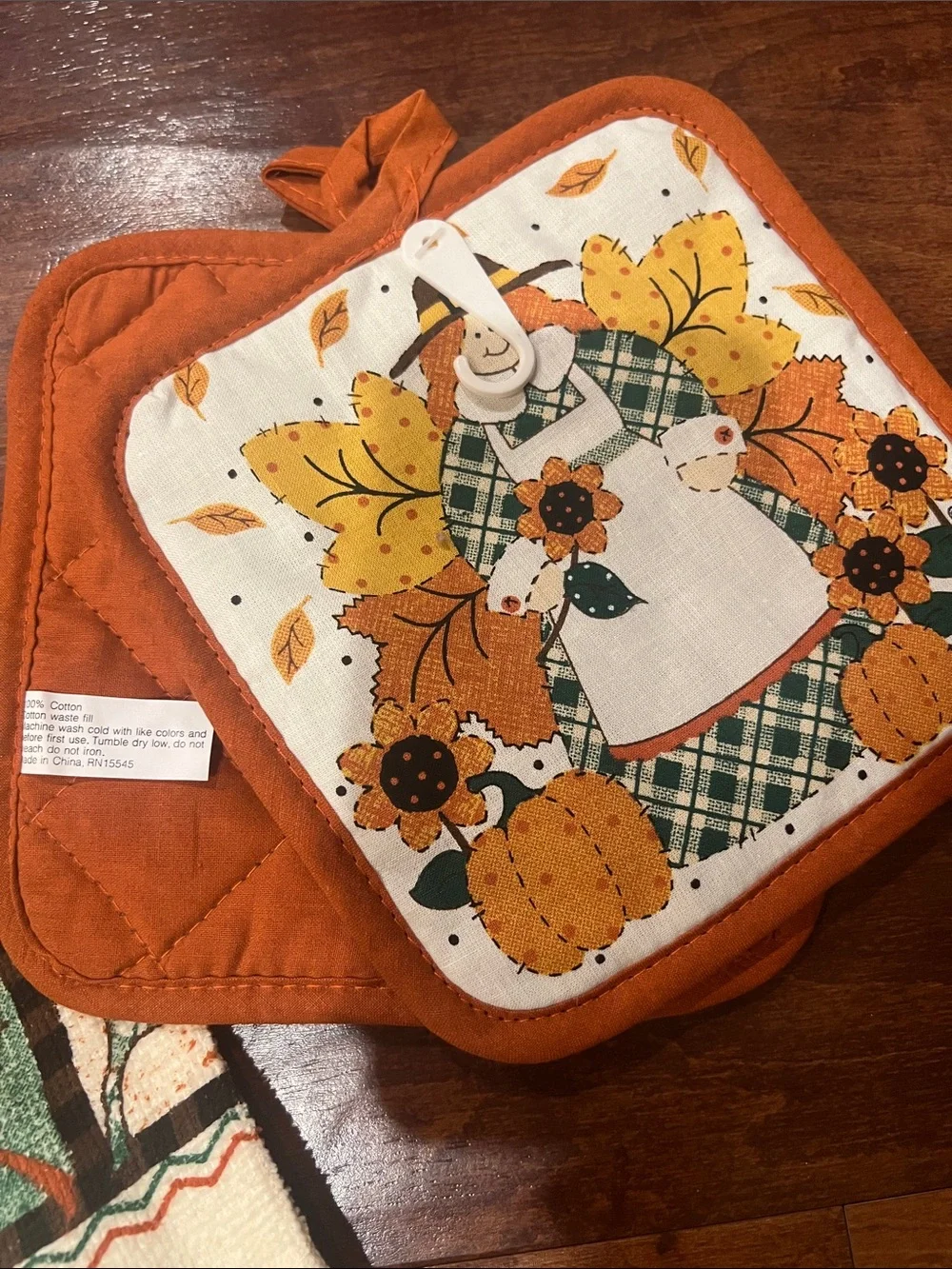 Harvest Fall Orange Kitchen Towel and Pot Holder Set